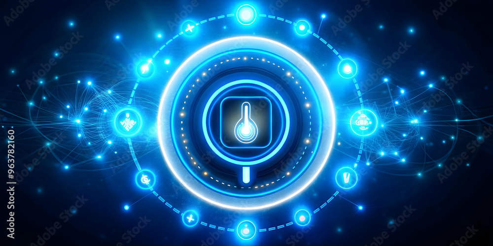 Dynamic Flat Neon Abstract Art for Diabetes Awareness Campaign: Glowing Symbols, Blue Circle & Glucose Meter in Vector Style Dynamic Flat Neon Abstract Art for Diabetes Awareness Campaign: Glowing Symbols, Blue Circle & Glucose Meter in Vector Style