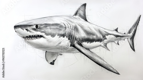 Artistic shark drawing on clean white