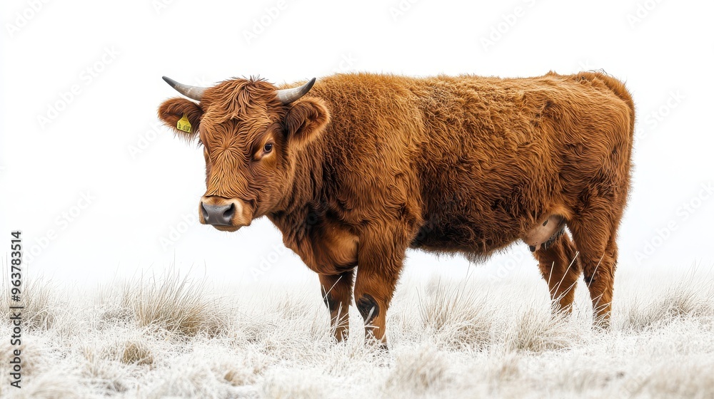 Beef cow grazing on white background Beef cow grazing on white background