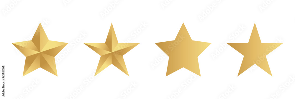 Gold star illustration set. Award symbol. Christmas decoration. Simple star icon.