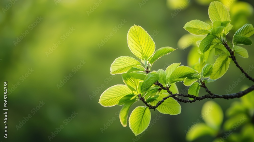 Fresh Green Leaves on a Tree Branch Against a Soft Focus Nature Background in Spring Fresh Green Leaves on a Tree Branch Against a Soft Focus Nature Background in Spring