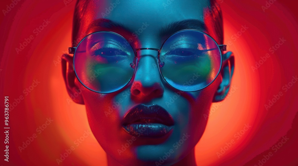 A vibrant portrait of a person with glasses, featuring bold colors and dramatic lighting. A vibrant portrait of a person with glasses, featuring bold colors and dramatic lighting.