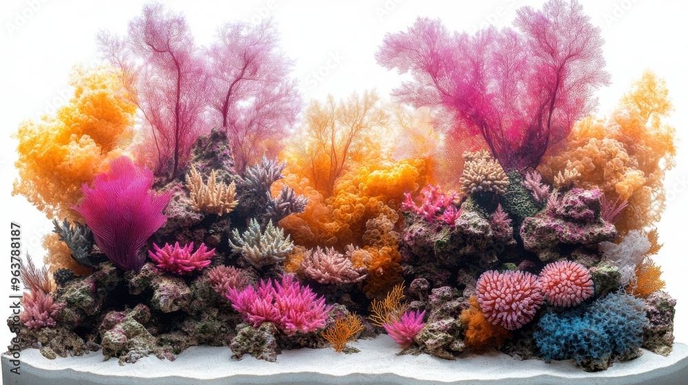Obraz premium Coral reef ecosystem on white background