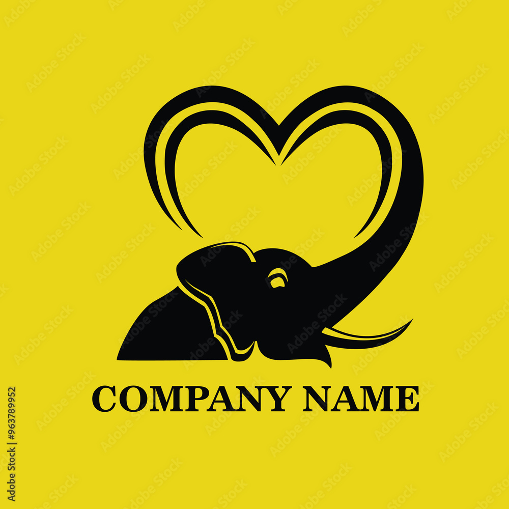The elephant head logo with a trunk forming a heart symbolizes majesty and loyalty. Perfect for sports logos, company logos, etc The elephant head logo with a trunk forming a heart symbolizes majesty and loyalty. Perfect for sports logos, company logos, etc