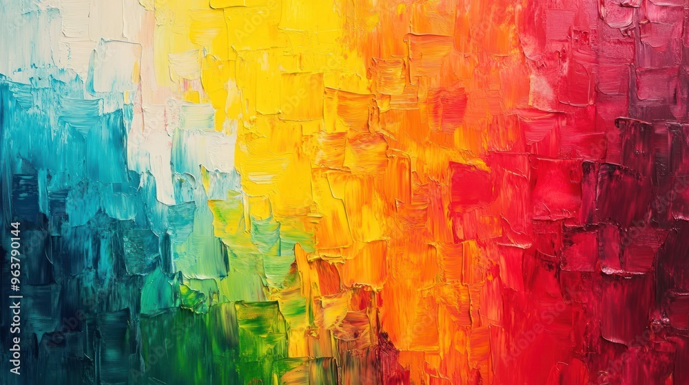 A vibrant abstract painting with bold colors blending together.