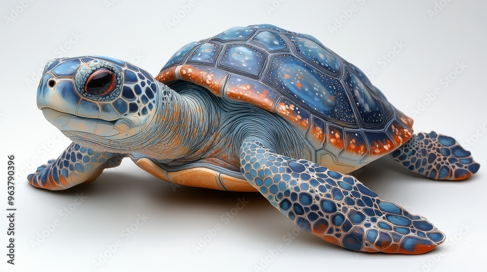 Fototapeta premium Detailed painted turtle patterns on clean white