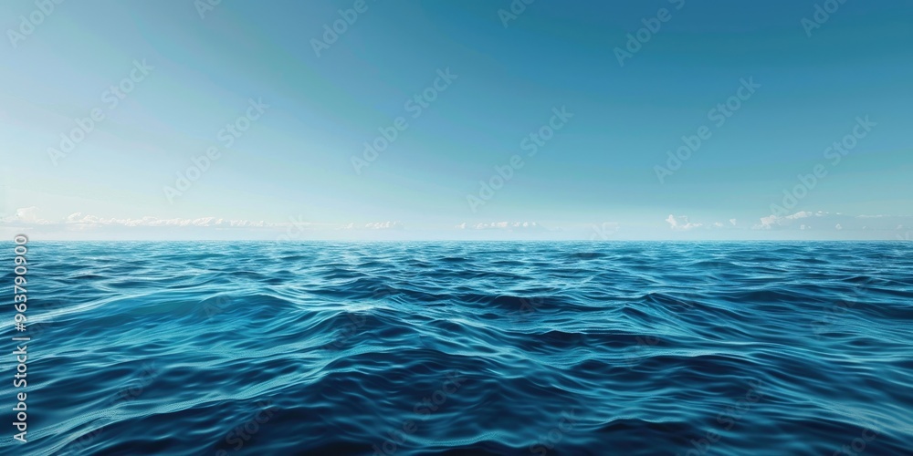 Tranquility of a vast blue sea blending with an infinite clear sky, perfect for promotional opportunities and marketing strategies. Tranquility of a vast blue sea blending with an infinite clear sky, perfect for promotional opportunities and marketing strategies.