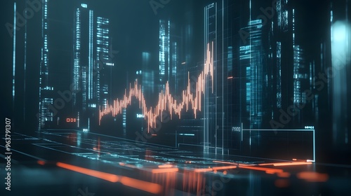 Return on investment (ROI) depicted as a rising graph in a futuristic financial analysis environment