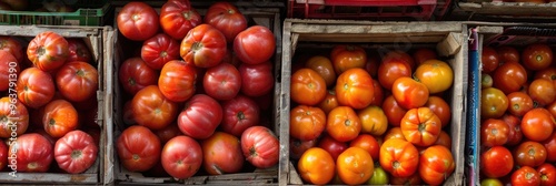 Tomatoes available in a marketplace featuring genetically modified products.