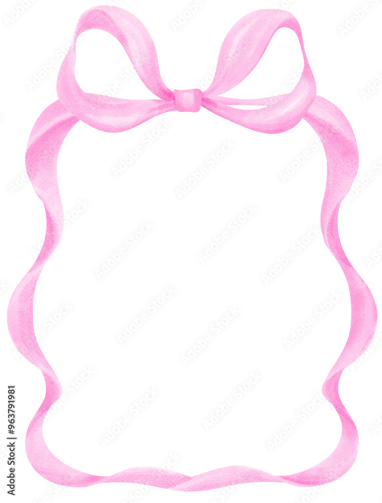Coquette Frame Pink ribbon bow watercolor vertical Coquette Frame Pink ribbon bow watercolor vertical