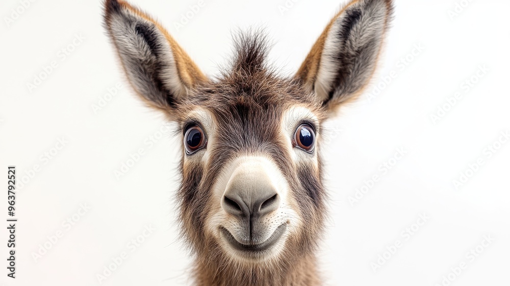 Donkey head looking at the camera on white background Donkey head looking at the camera on white background