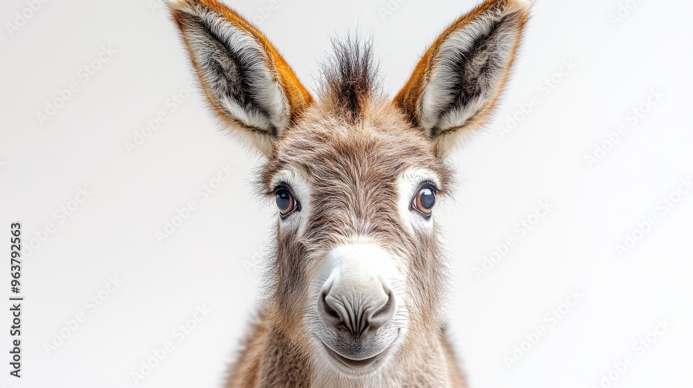 Fototapeta premium Donkey head with big ears on white background