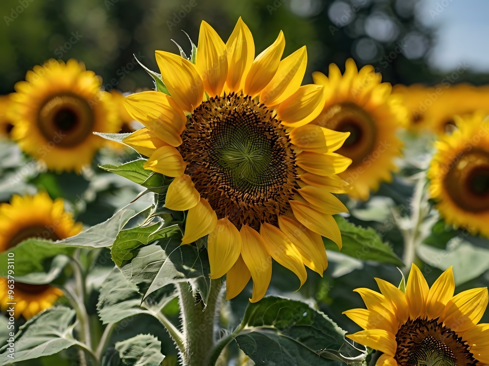 beautiful sunflowers close up in photo in flower garden beautiful sunflowers close up in photo in flower garden