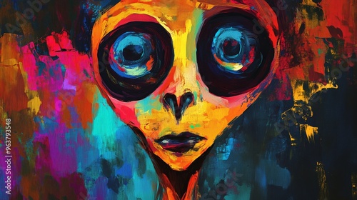 Wallpaper Mural Vibrant abstract painting with a surreal, expressive face in bold colors, conveying mystery and emotion. Torontodigital.ca