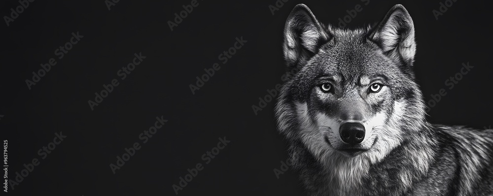 A Wolf's Intense Gaze Against a Black Background A Wolf's Intense Gaze Against a Black Background