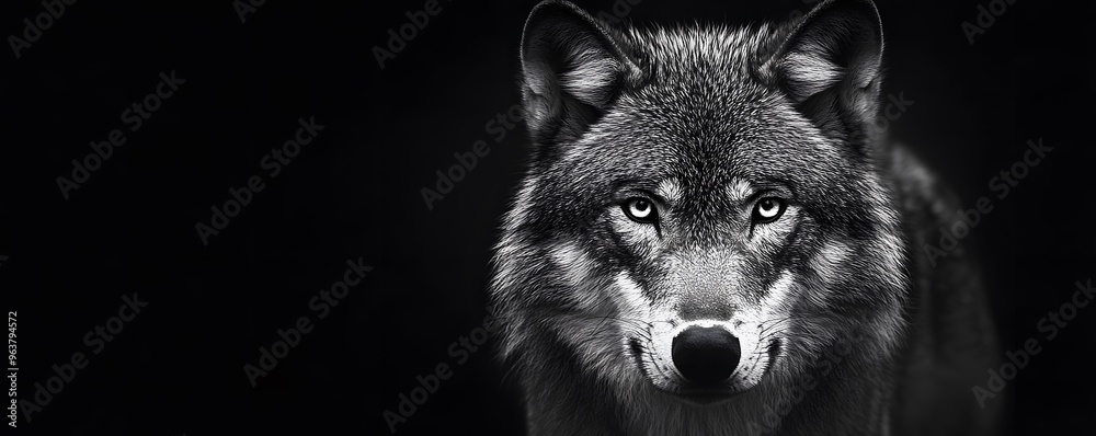 Fototapeta premium Close-up of a Wolf's Face with Intense Eyes