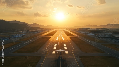 A plane is taking off from an airport runway