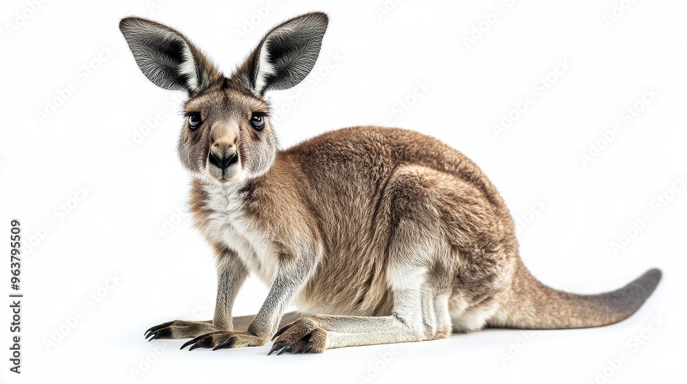 Full-body view of a kangaroo on a seamless white background, perfect for educational purposes Full-body view of a kangaroo on a seamless white background, perfect for educational purposes