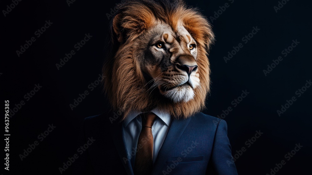 A lion with a human body in a suit, symbolizing strength and authority. A lion with a human body in a suit, symbolizing strength and authority.