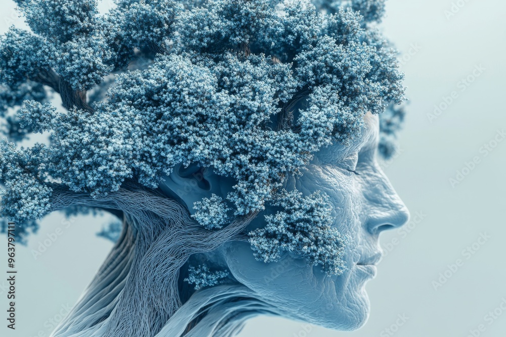 FMRI entorhinal cortex and optic chiasm woman with a tree growing from her head visualizing the connection between brain function growth and nature FMRI entorhinal cortex and optic chiasm woman with a tree growing from her head visualizing the connection between brain function growth and nature
