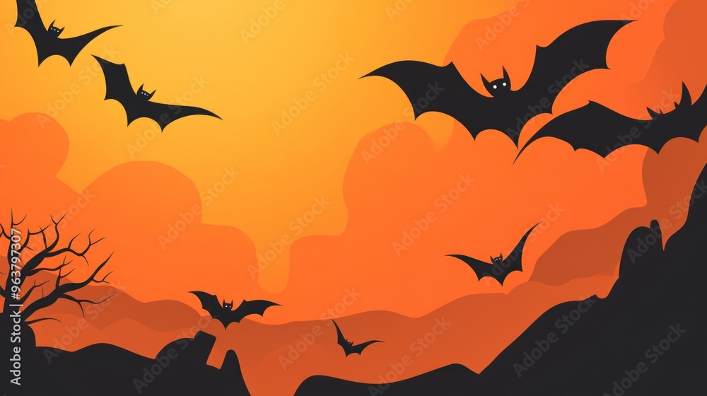 A Halloween themed background with bats flying in the sky A Halloween themed background with bats flying in the sky