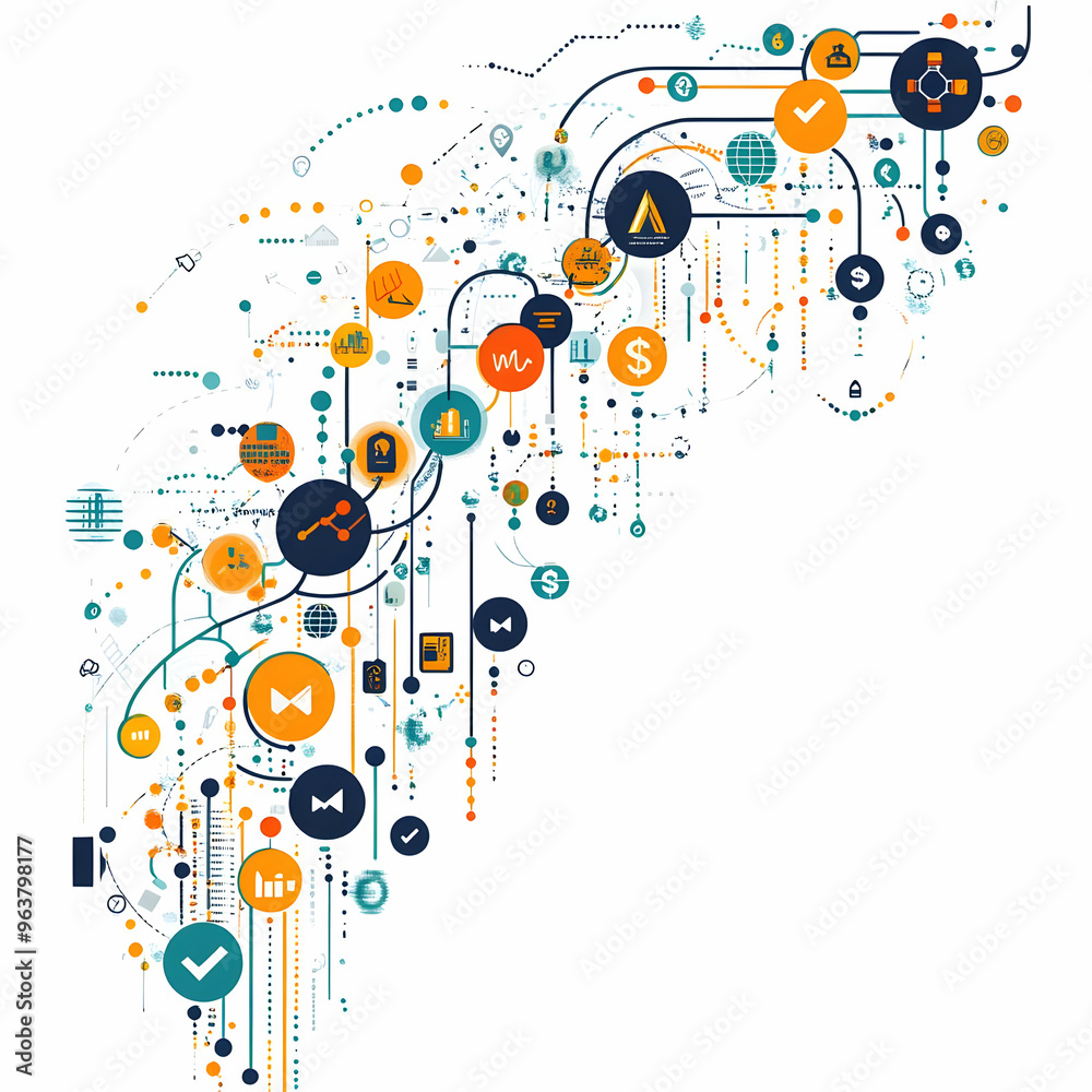 Obraz premium Modern Flat AI Data Stream Border Frame with Money Symbols | High-Tech Design Showcasing AI-Driven Financial Management | Ample Copy Space for Smart Business Solutions