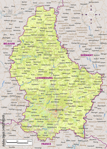 Political physical map of Luxembourg