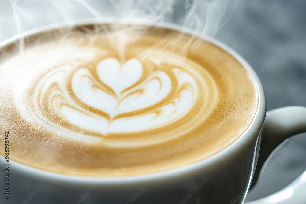 Steaming cup of latte art Steaming cup of latte art