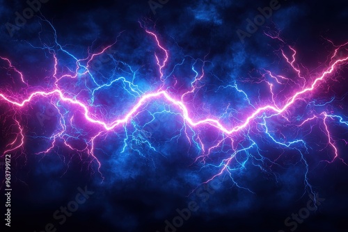 Spectacular lightning storm with electric bolts in the night sky