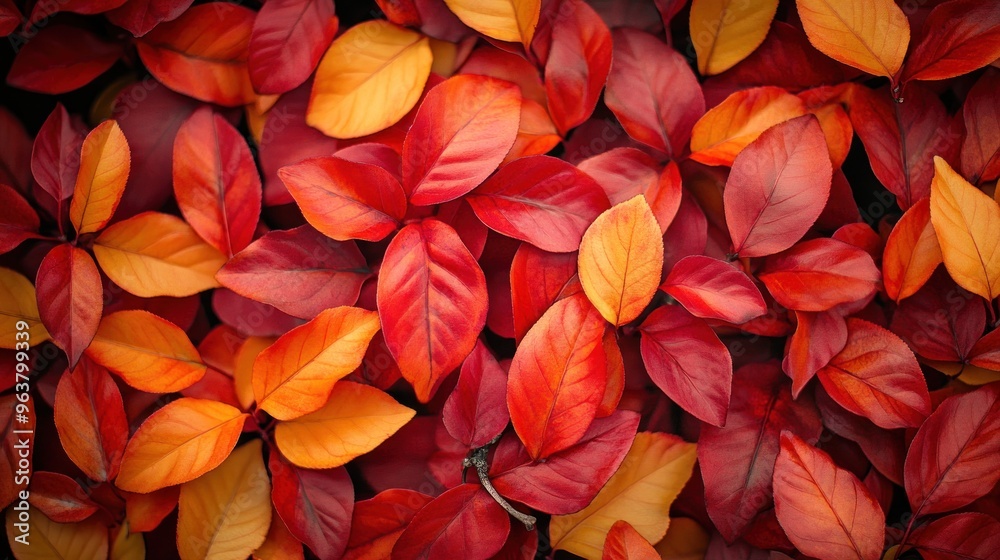 A vibrant arrangement of red and orange leaves, showcasing autumn's beauty. A vibrant arrangement of red and orange leaves, showcasing autumn's beauty.