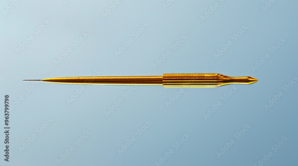 Naklejka premium A golden sewing needle reflected in a polished metal surface
