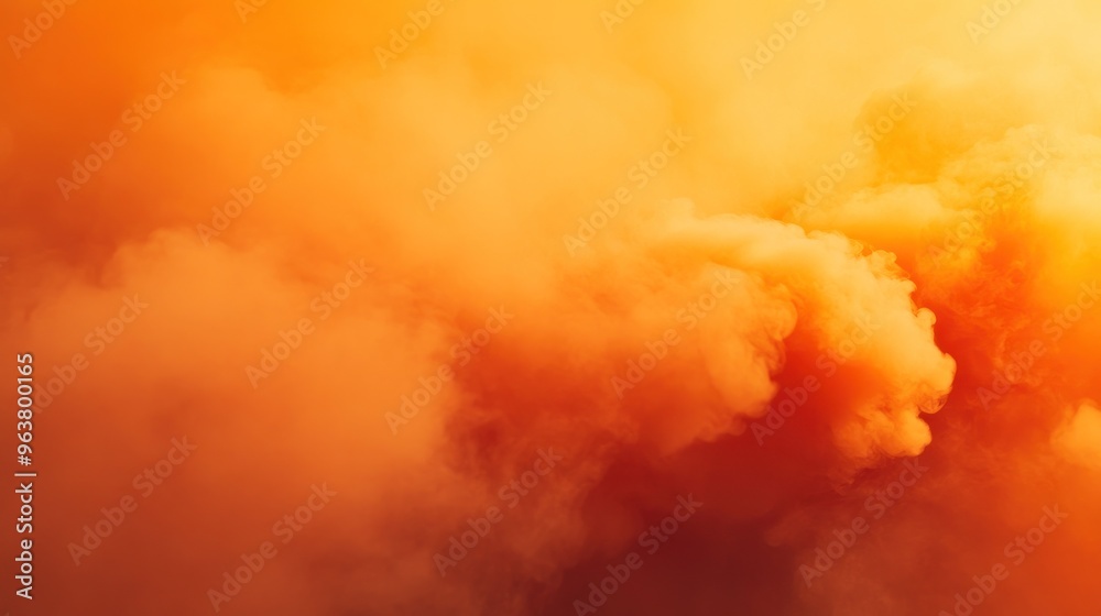 A vibrant display of swirling orange and yellow clouds, evoking a sense of warmth and energy.