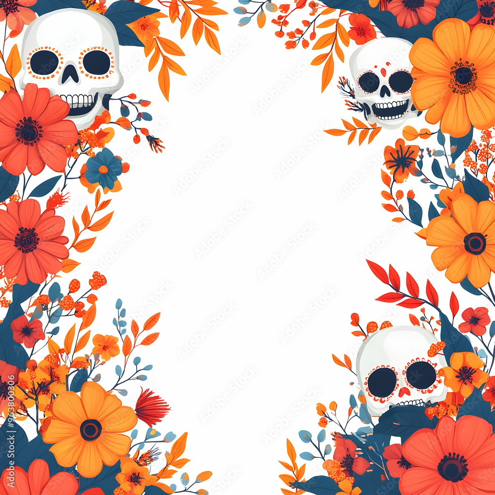 Flat Cempas Chil Flower and Sugar Skull Vector Illustration for Dia de Muertos Celebrations | Isolated on White Background Flat Cempas Chil Flower and Sugar Skull Vector Illustration for Dia de Muertos Celebrations | Isolated on White Background