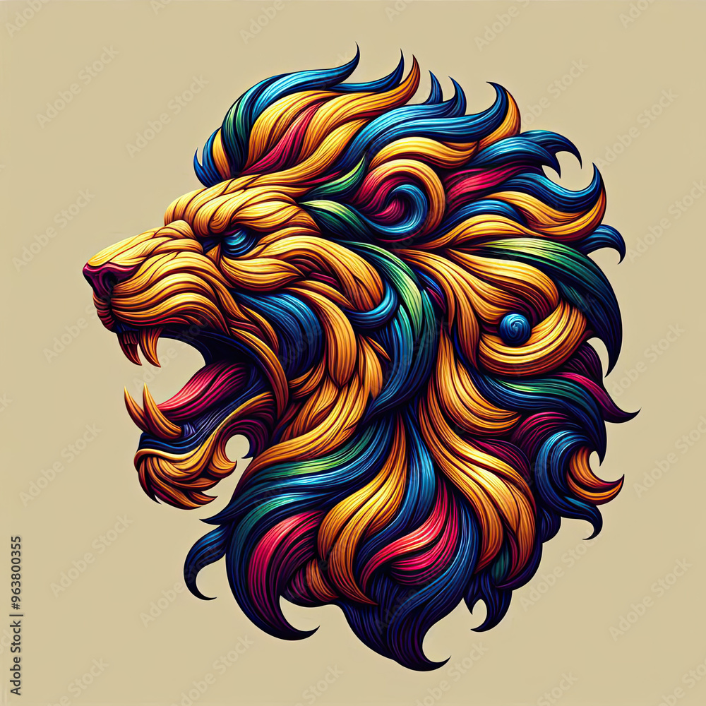 3d style of Lion Head Logo with stained glass effect 3d style of Lion Head Logo with stained glass effect