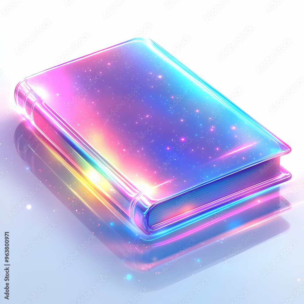 Flat Glossy Holographic Notebook on Reflective Table - Stylish Vector Illustration for Business and Marketing Needs Flat Glossy Holographic Notebook on Reflective Table - Stylish Vector Illustration for Business and Marketing Needs
