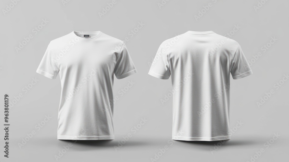 A plain white t-shirt displayed from the front and back for design or retail purposes.