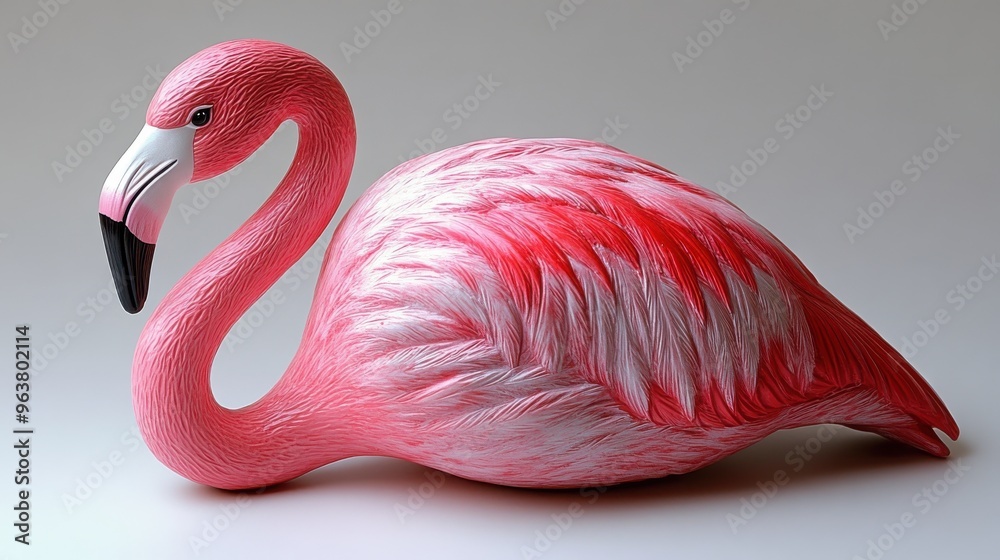Obraz premium Plastic flamingo lawn ornament on white background