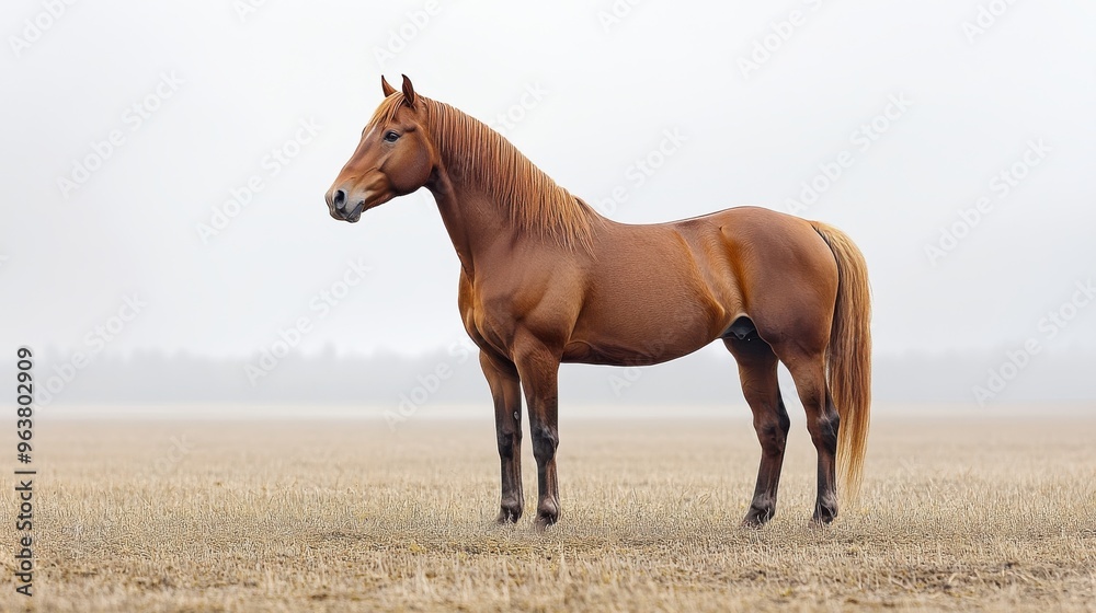 Quarter horse standing on a white background