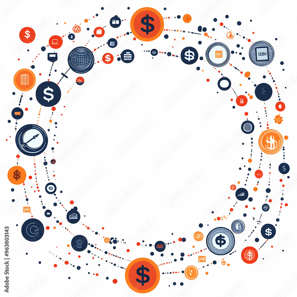 Futuristic Flat Quantum Computing and Dollar Symbols Frame: A Smart Business Vector Illustration Highlighting AI's Role in Financial Cost Management Futuristic Flat Quantum Computing and Dollar Symbols Frame: A Smart Business Vector Illustration Highlighting AI's Role in Financial Cost Management