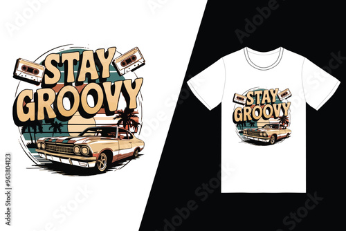Beachfront Car T-Shirt Design – Coastal Vibes with Retro Car Art