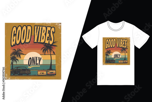 Beachfront Car T-Shirt Design – Coastal Vibes with Retro Car Art