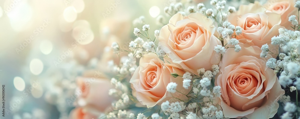 Delicate Bouquet of Roses and Baby's Breath with Soft Background Delicate Bouquet of Roses and Baby's Breath with Soft Background