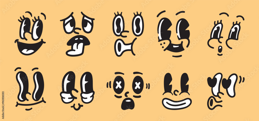 Set of Unique Cartoon Face Expressions with Different Emotions - Vector Illustration of Funny and Sad Faces, Googly Eyes, and Various Mouths - Perfect for Emojis, Stickers, etc Set of Unique Cartoon Face Expressions with Different Emotions - Vector Illustration of Funny and Sad Faces, Googly Eyes, and Various Mouths - Perfect for Emojis, Stickers, etc
