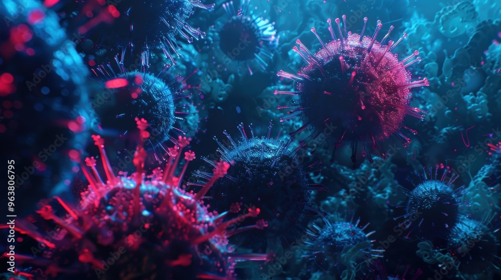 Close up of virus cells Close up of virus cells