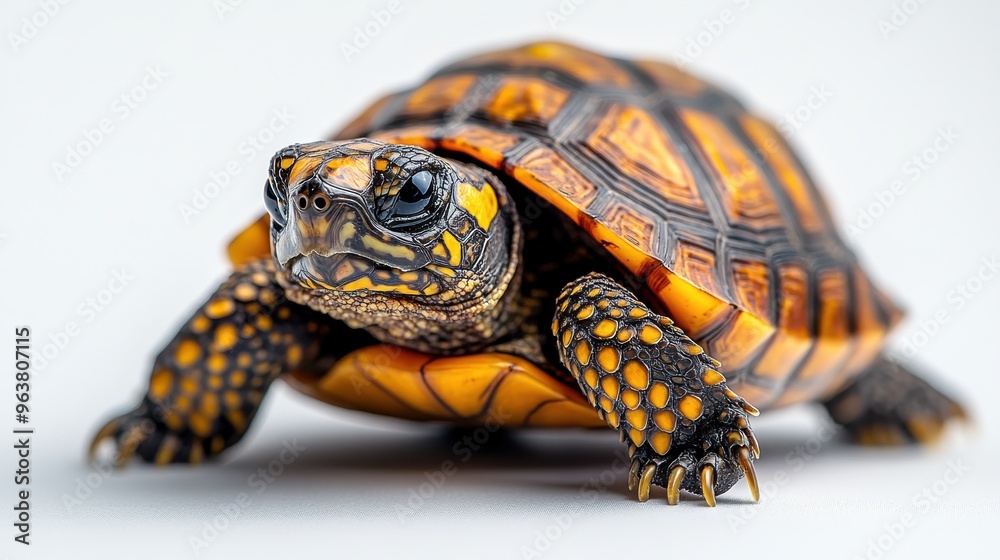 Obraz premium Turtle crawling on a white background