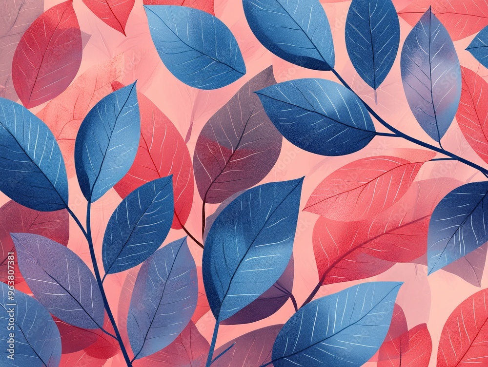 Flat Illustration of Leaves in Shades of Red and Blue Flat Illustration of Leaves in Shades of Red and Blue