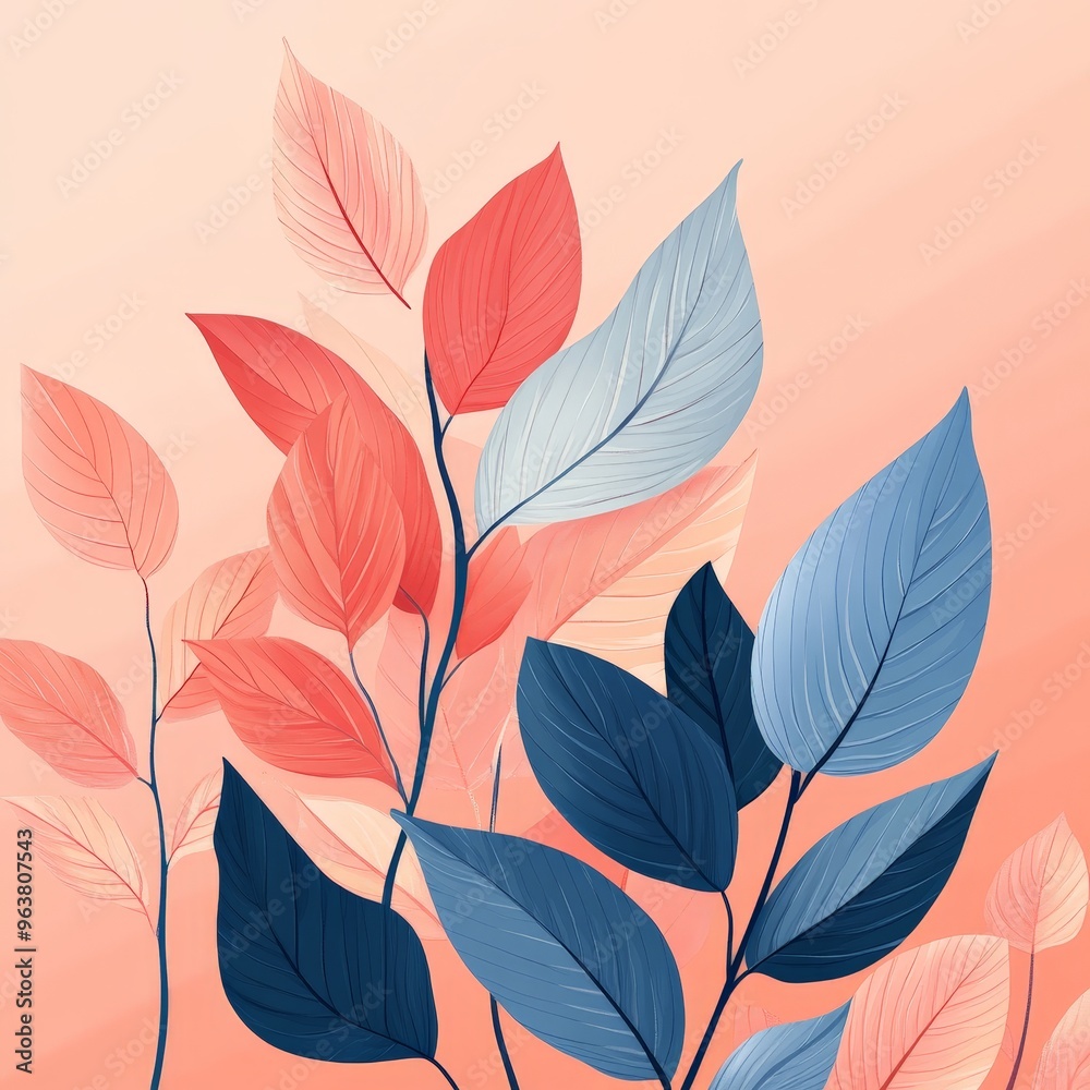 Flat Illustration of Leaves in Shades of Red and Blue Flat Illustration of Leaves in Shades of Red and Blue
