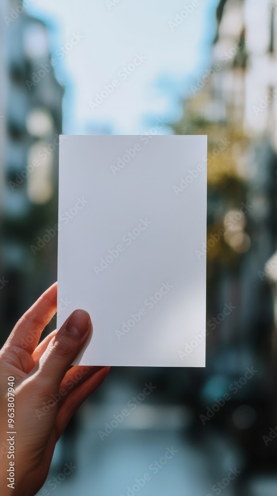Hand Holding Up an Empty White Card - Close-Up Shot Hand Holding Up an Empty White Card - Close-Up Shot