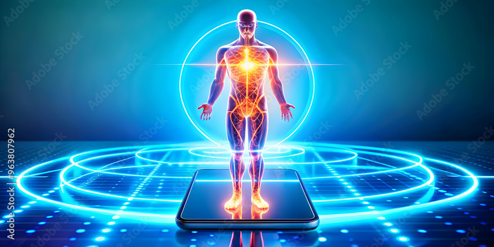 Glowing Abstract Digital Art of Diabetes Care App: Neon Elements Showcase for World Diabetes Day with Modern Healthcare Technology Interfaces Glowing Abstract Digital Art of Diabetes Care App: Neon Elements Showcase for World Diabetes Day with Modern Healthcare Technology Interfaces
