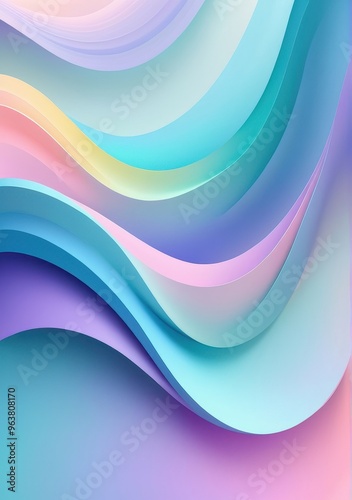 A vibrant, abstract design featuring flowing pastel waves in shades of blue, pink, and purple.